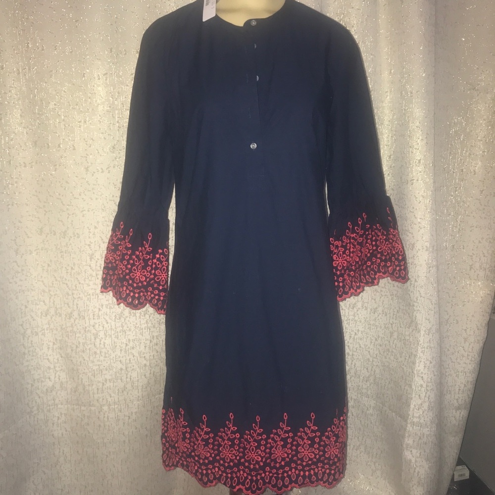 J CREW NAVY BLUE EMBROIDERED SHIRT DRESS, NWT, XS